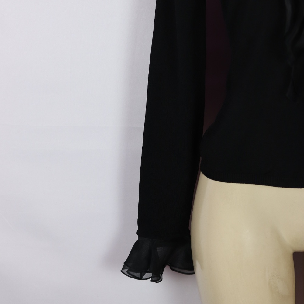 Black Ruffle-Front Women's Sweater - Picture 3 of 4